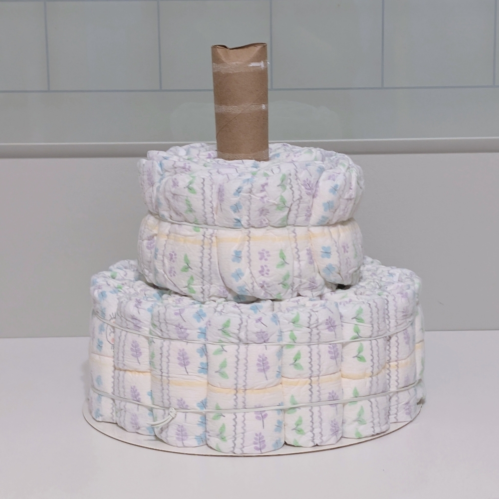 Two Tier Diaper Cake, Size 2 Kirkland Diapers